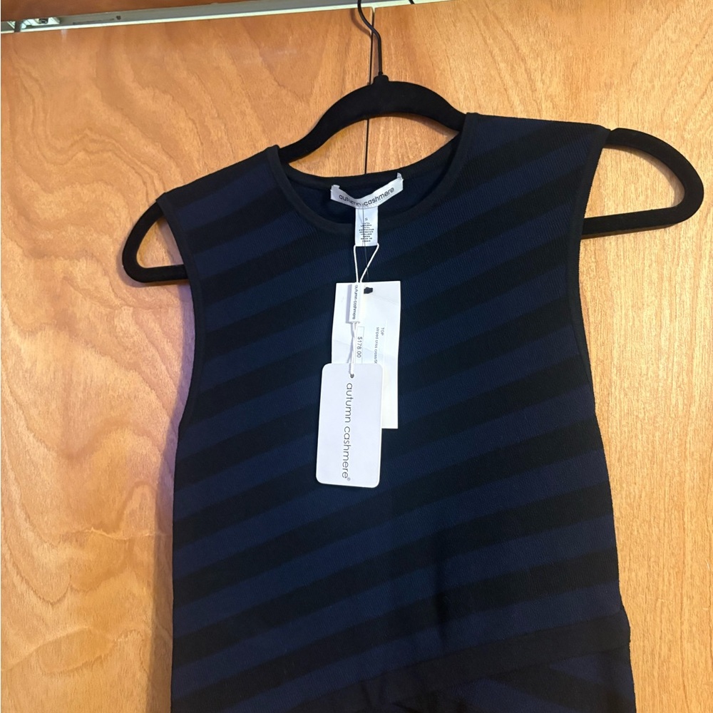 NWT Autumn Cashmere Navy and Black Striped top 178